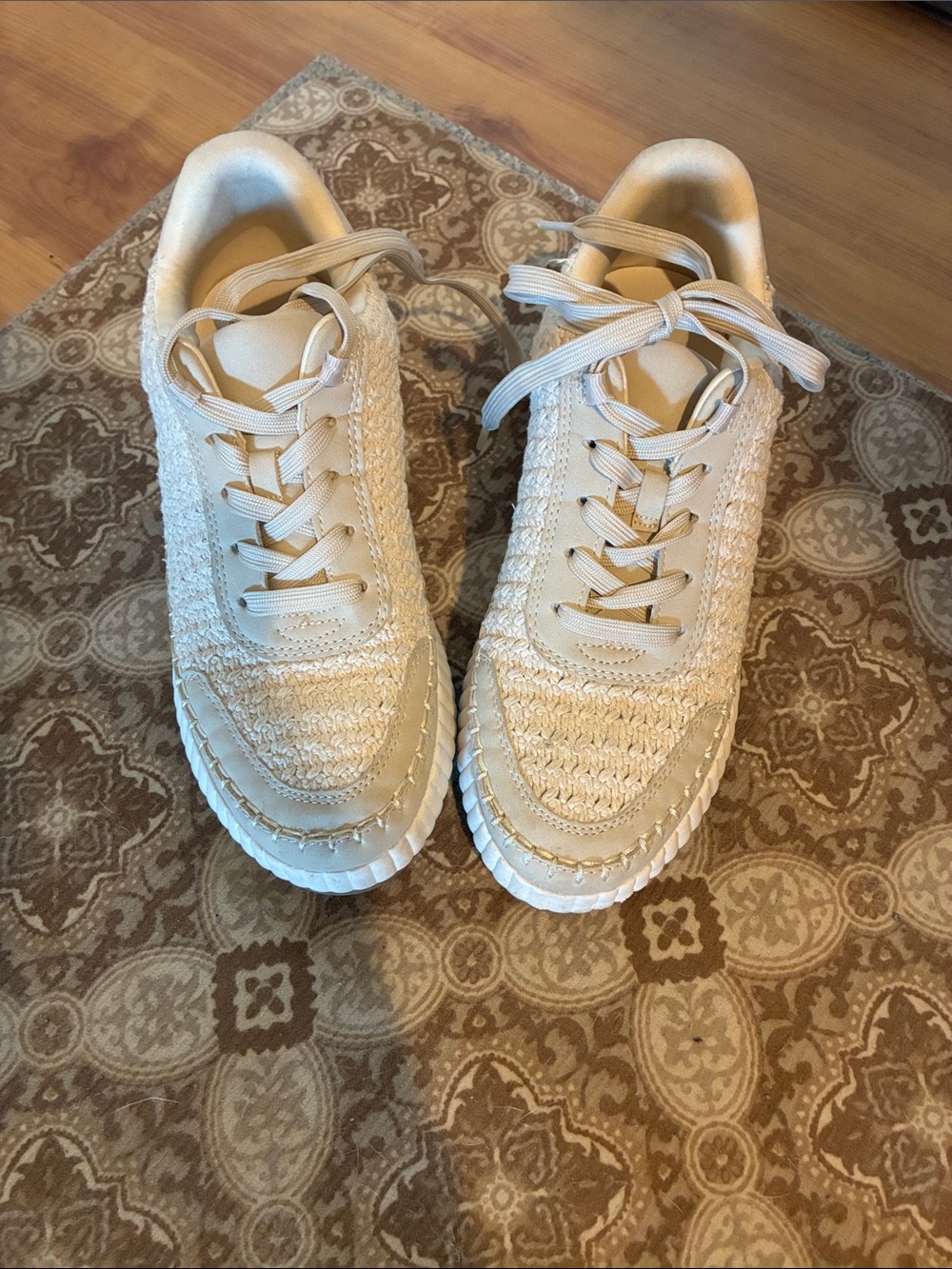 Dolce Vita Woven Lace-Up Sneakers in Cream
